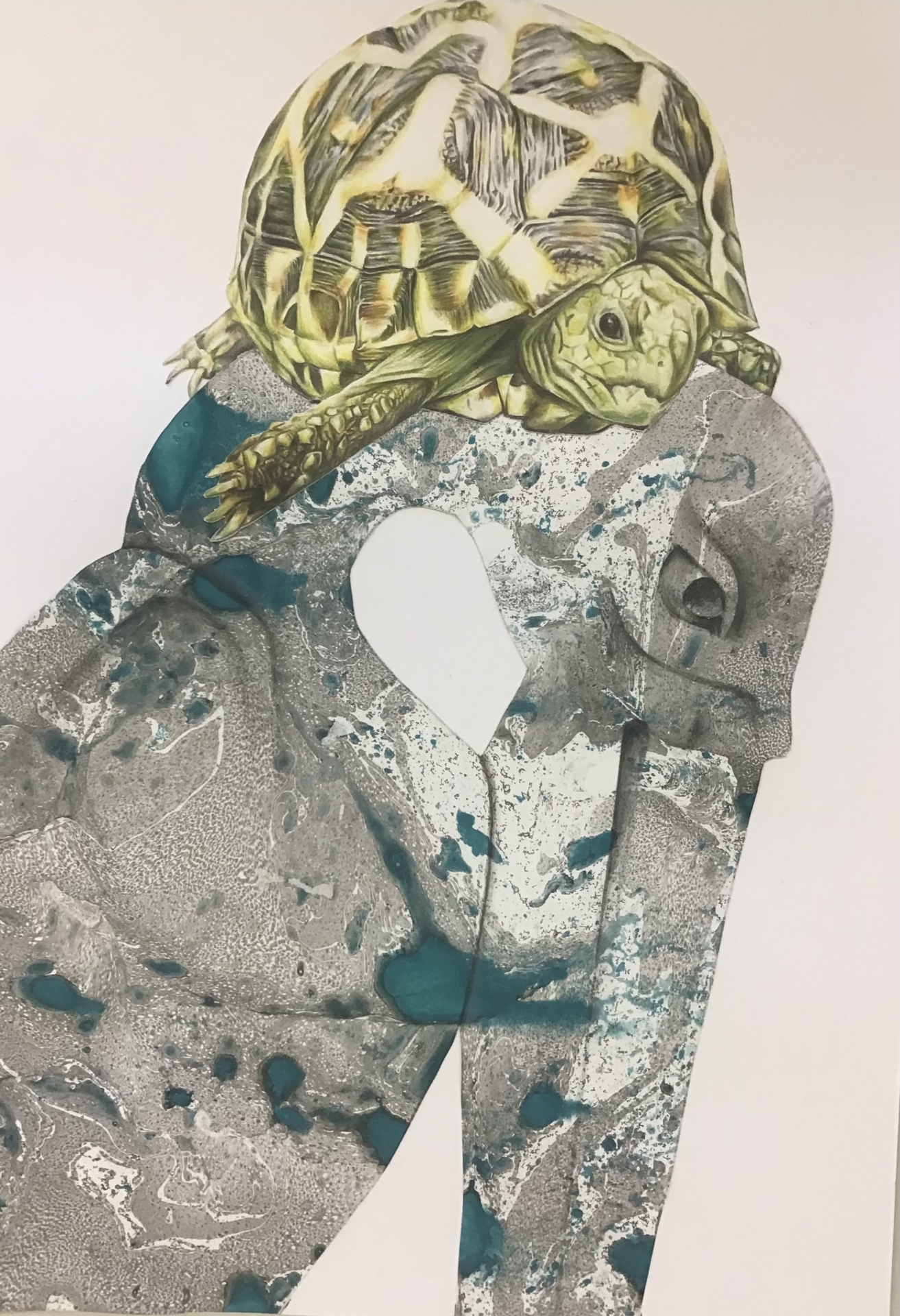 Collage aus Buntstiftzeichnung und marmoriertem Papier LK 11  (Bild vergr&ouml;&szlig;ern)