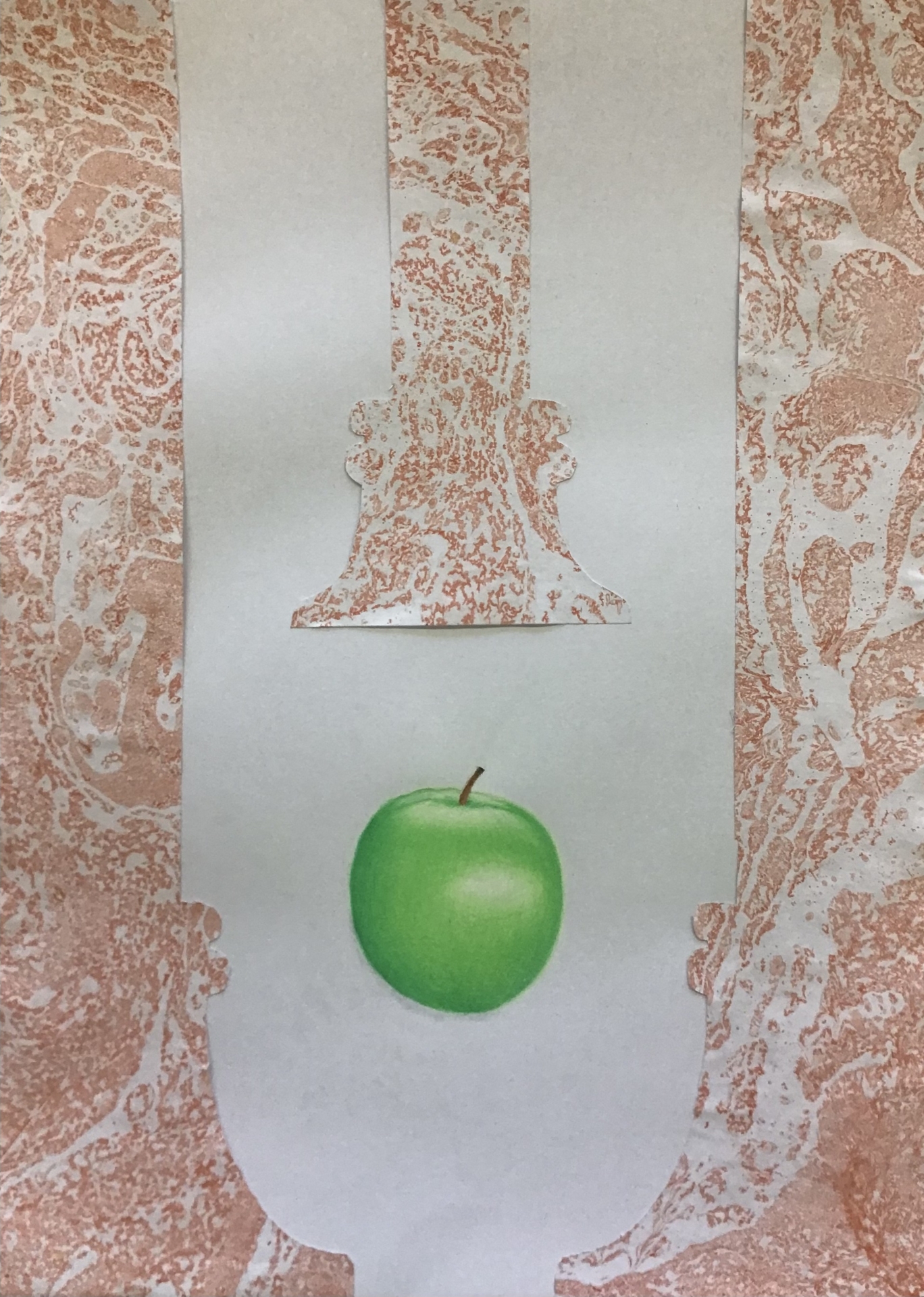 Collage aus Buntstiftzeichnung und marmoriertem Papier LK 11  (Bild vergr&ouml;&szlig;ern)