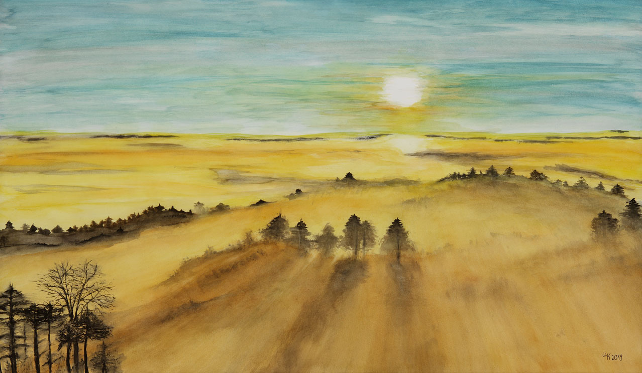 Morgenerwachen Aquarell B104 x H 64 gerahmt  (Bild vergr&ouml;&szlig;ern)