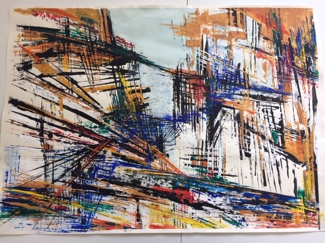 Der blaue Weg Acryl B80 x H60 gerahmt Privatbesitz  (Bild vergr&ouml;&szlig;ern)