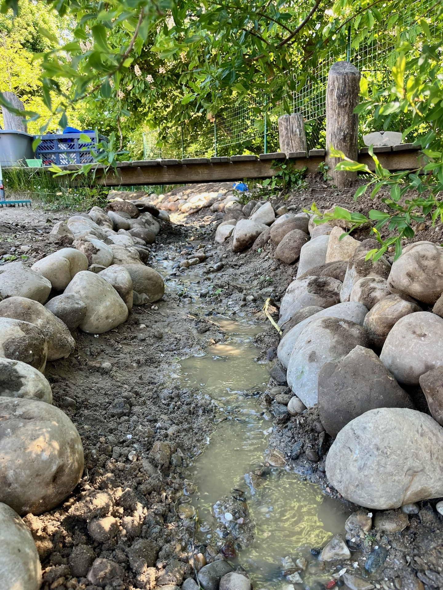 Bild: Naturnaher Bachlauf auf dem Schullhof der Montessori Kronberg