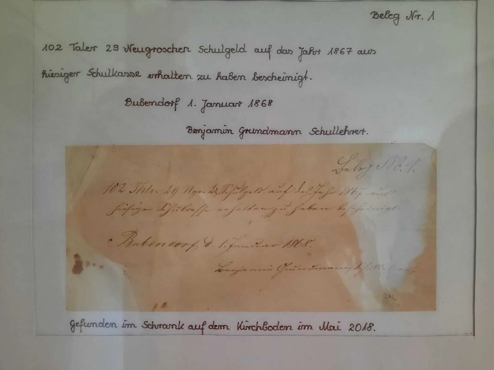 Bild: Quittung Schulgeld