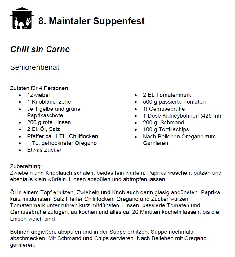 Rezept f&uuml;r Chili sin Carne vom Seniorenbeirat  (Bild vergr&ouml;&szlig;ern)