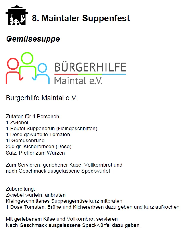 Rezept f&uuml;r Gem&uuml;sesuppe von der B&uuml;rgerhilfe Maintal  (Bild vergr&ouml;&szlig;ern)