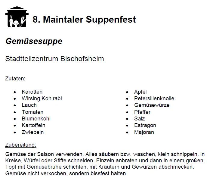 Rezept f&uuml;r Gem&uuml;sesuppe vom Stadtteilzentrum Bischofsheim  (Bild vergr&ouml;&szlig;ern)
