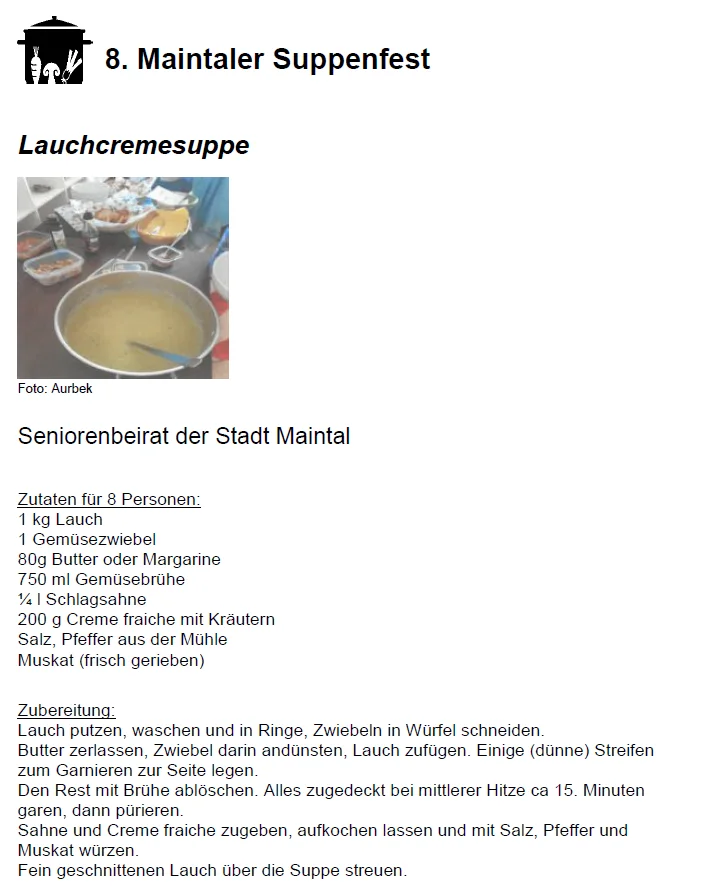 Rezept f&uuml;r Lauchcremesuppe vom Seniorenbeirat  (Bild vergr&ouml;&szlig;ern)