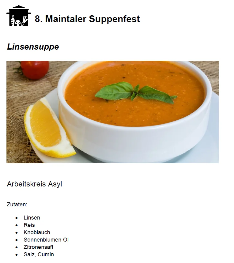 Rezept f&uuml;r Linsensuppe vom AK Asyl  (Bild vergr&ouml;&szlig;ern)