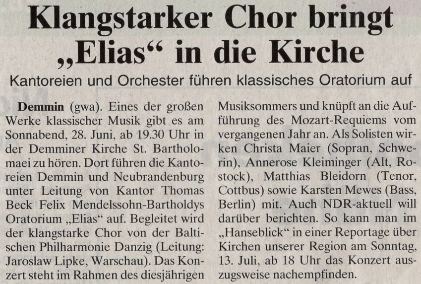 Foto der Galerie: 30 Jahre Kantorei Demmin