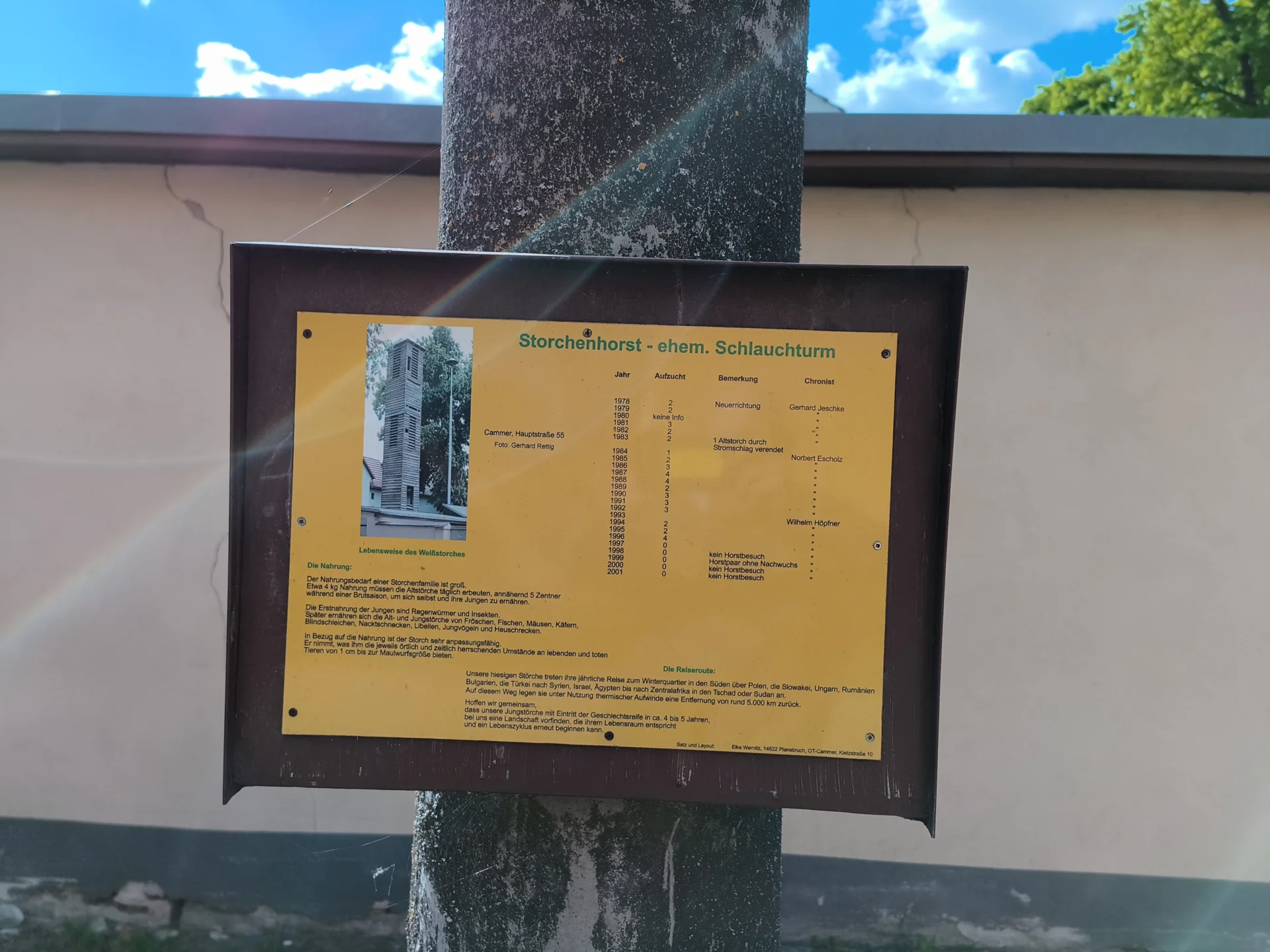 Info-Tafel zum alten Schlauchturm (Storchenhorst)  (Bild vergr&ouml;&szlig;ern)