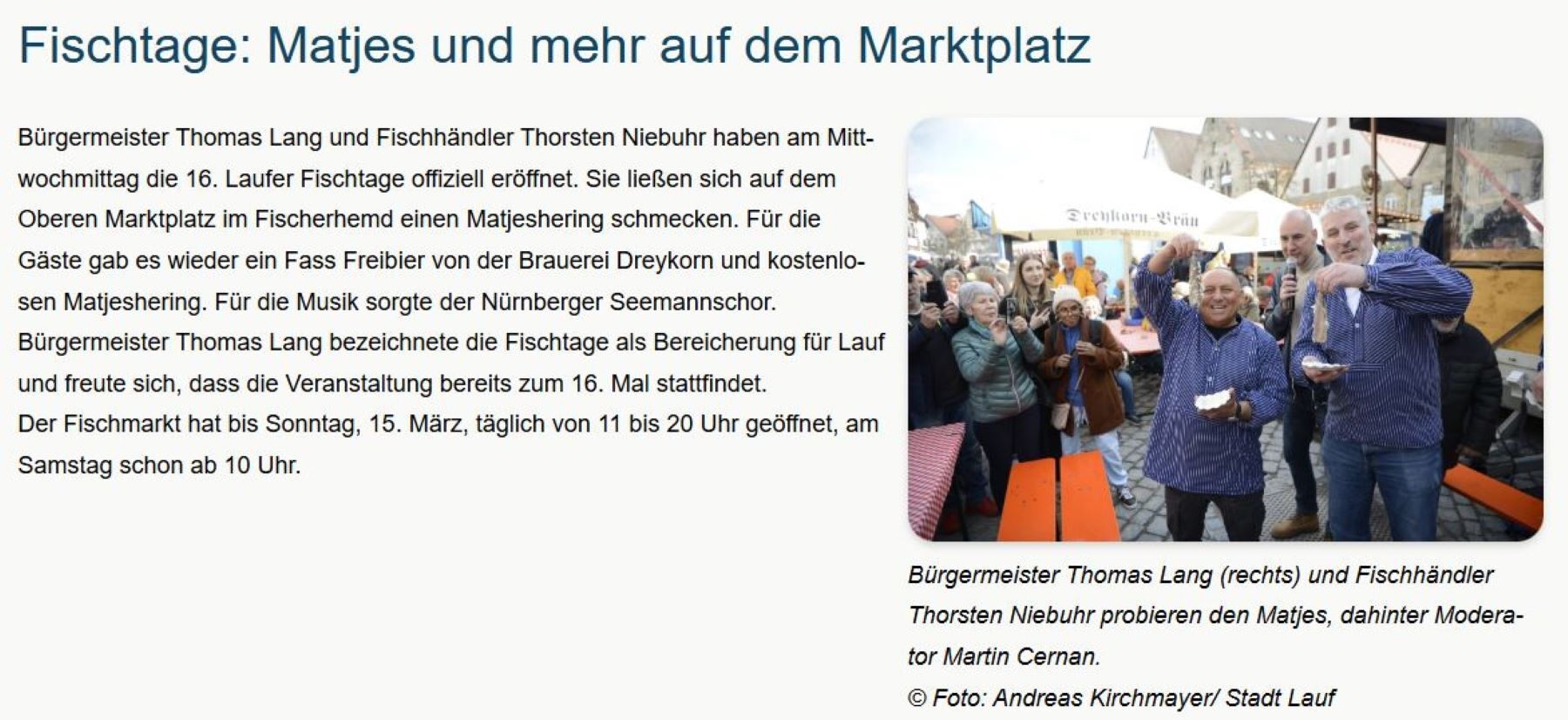 Bild: Der Bericht auf der Laufer Homepage vom 12. März