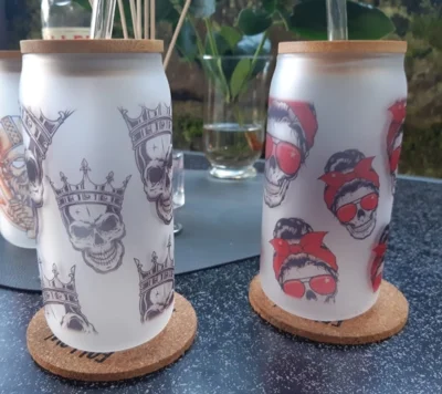 Vorschaubild: Trinkglas mit Bambusdeckel und Trinkhalm Partnergläser