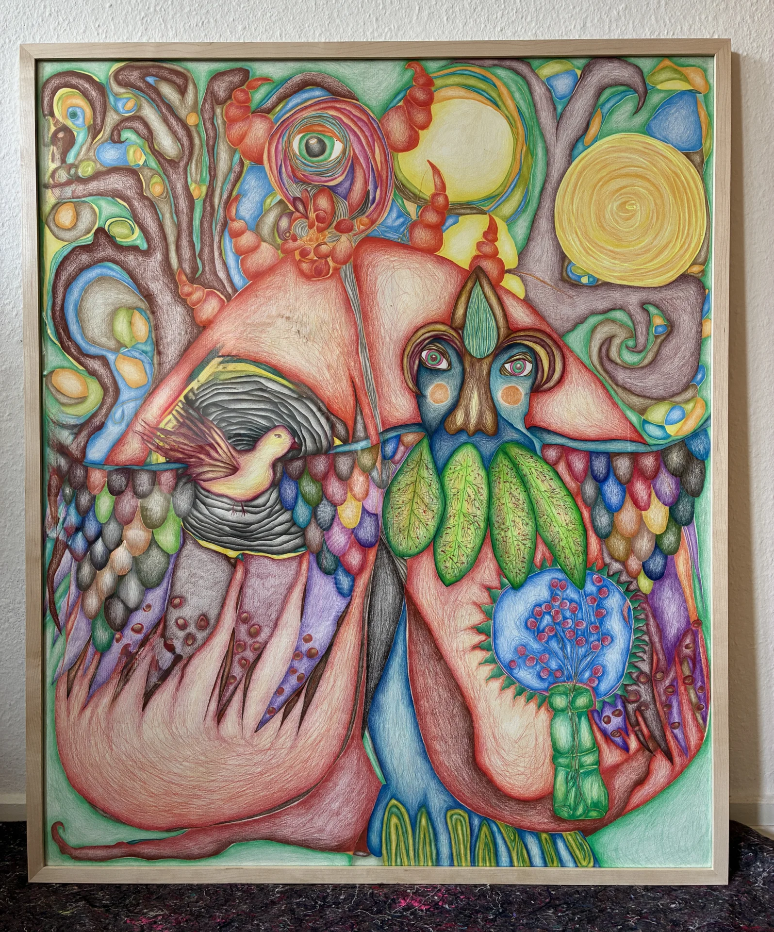 "Frei atmen" (2025/26) Buntstift auf Papier, 100x120cm  (Bild vergr&ouml;&szlig;ern)