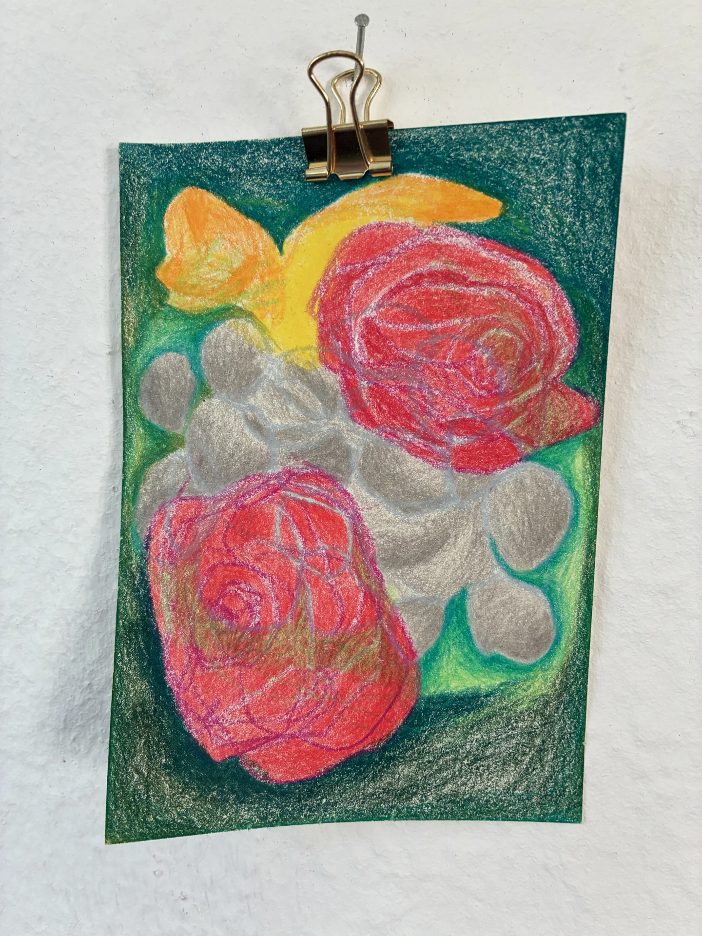 Skizze mit Rosen (2026), Buntstift und Bleistift auf Papier, DinA6  (Bild vergr&ouml;&szlig;ern)