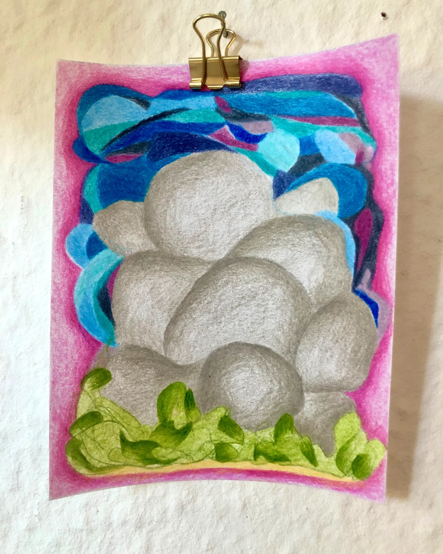 Tiny abstract landcape series (2025) Buntstift auf Papier, ca  DinA6 No 1  (Bild vergr&ouml;&szlig;ern)