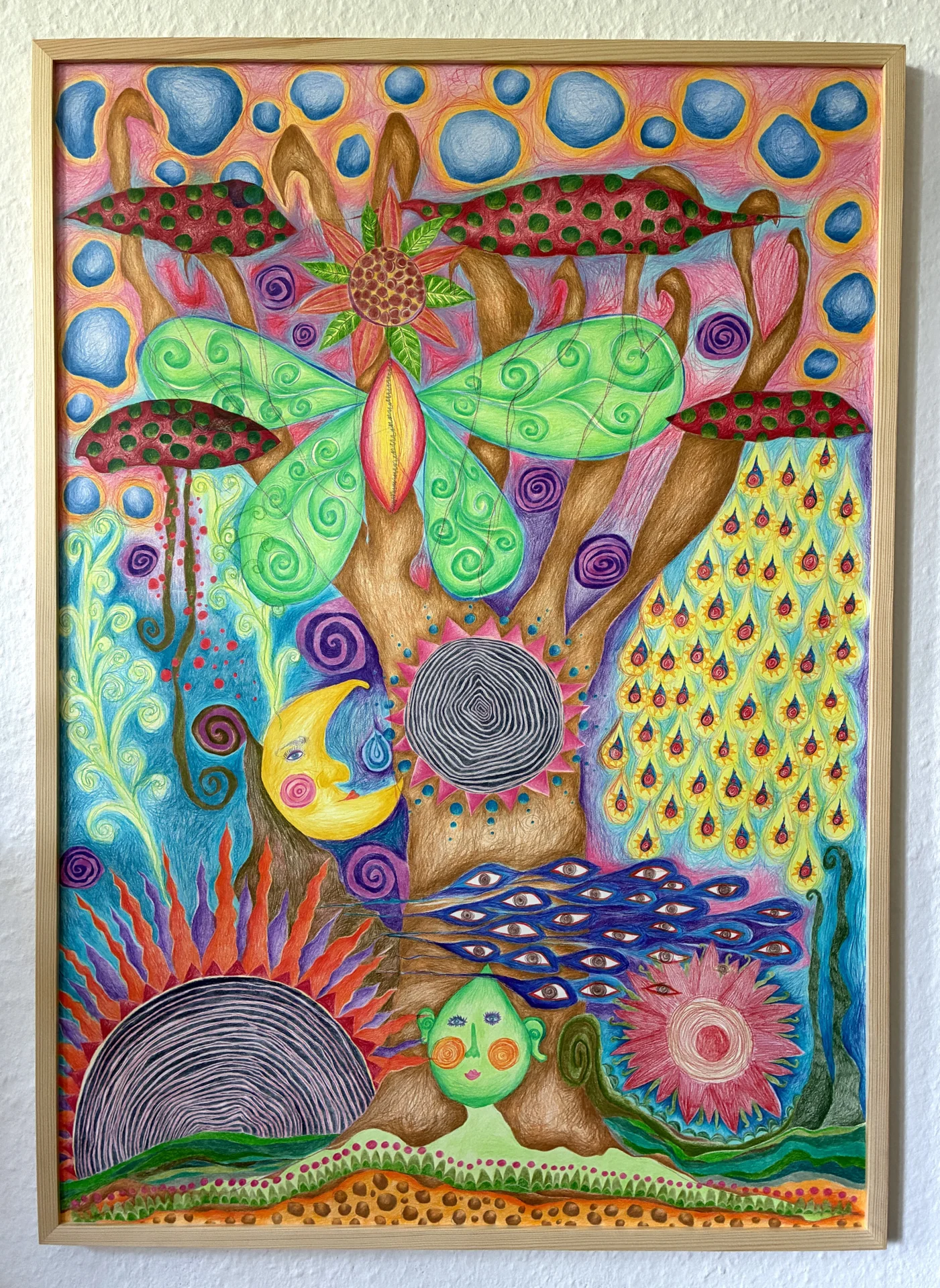 "Psychedelic Dreamland" (2024) Buntstift auf Papier, DinA1  (Bild vergr&ouml;&szlig;ern)