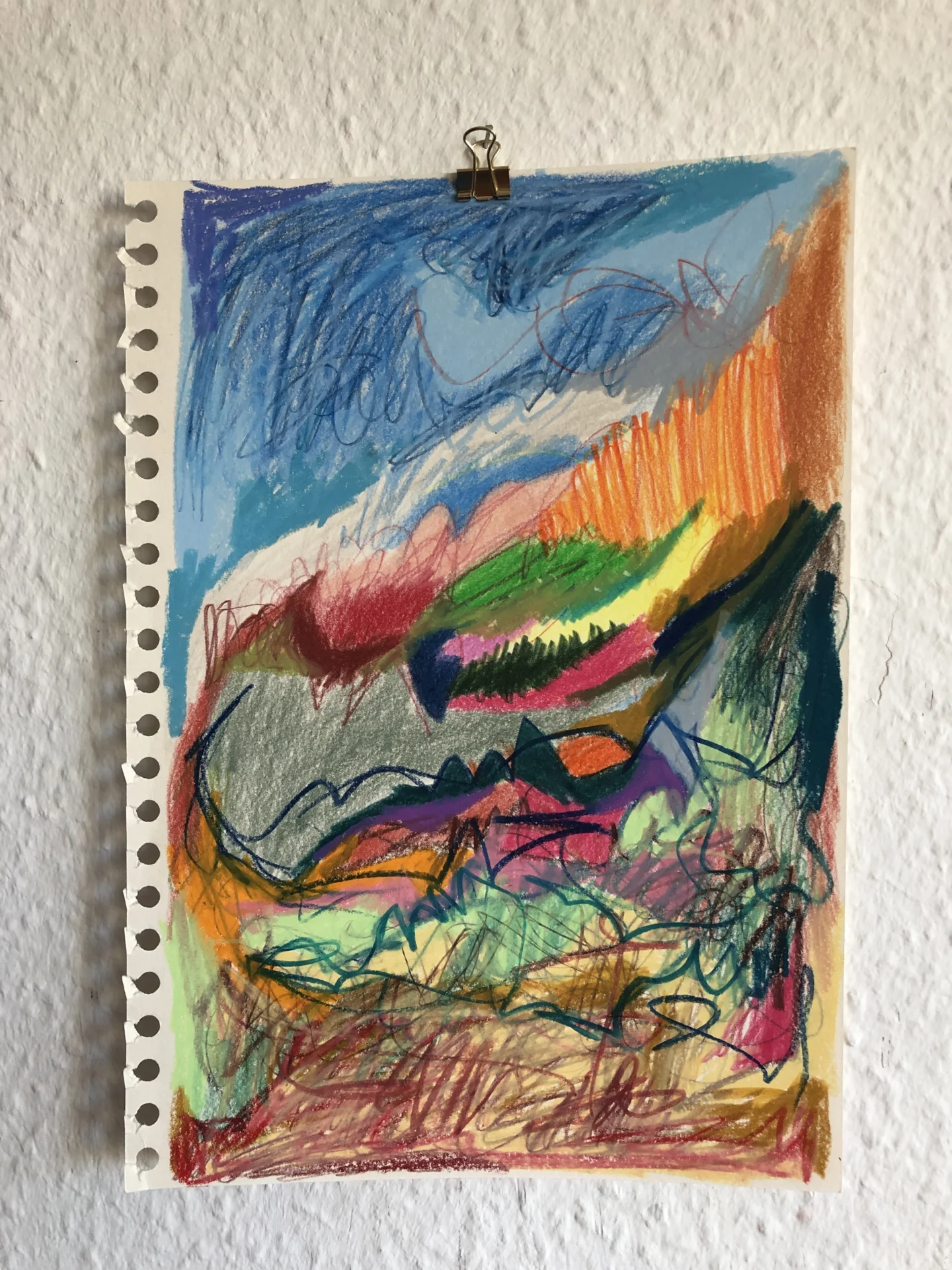 Landschaft (2023) Buntstift und Wachskreide auf Papier, DinA4  (Bild vergr&ouml;&szlig;ern)