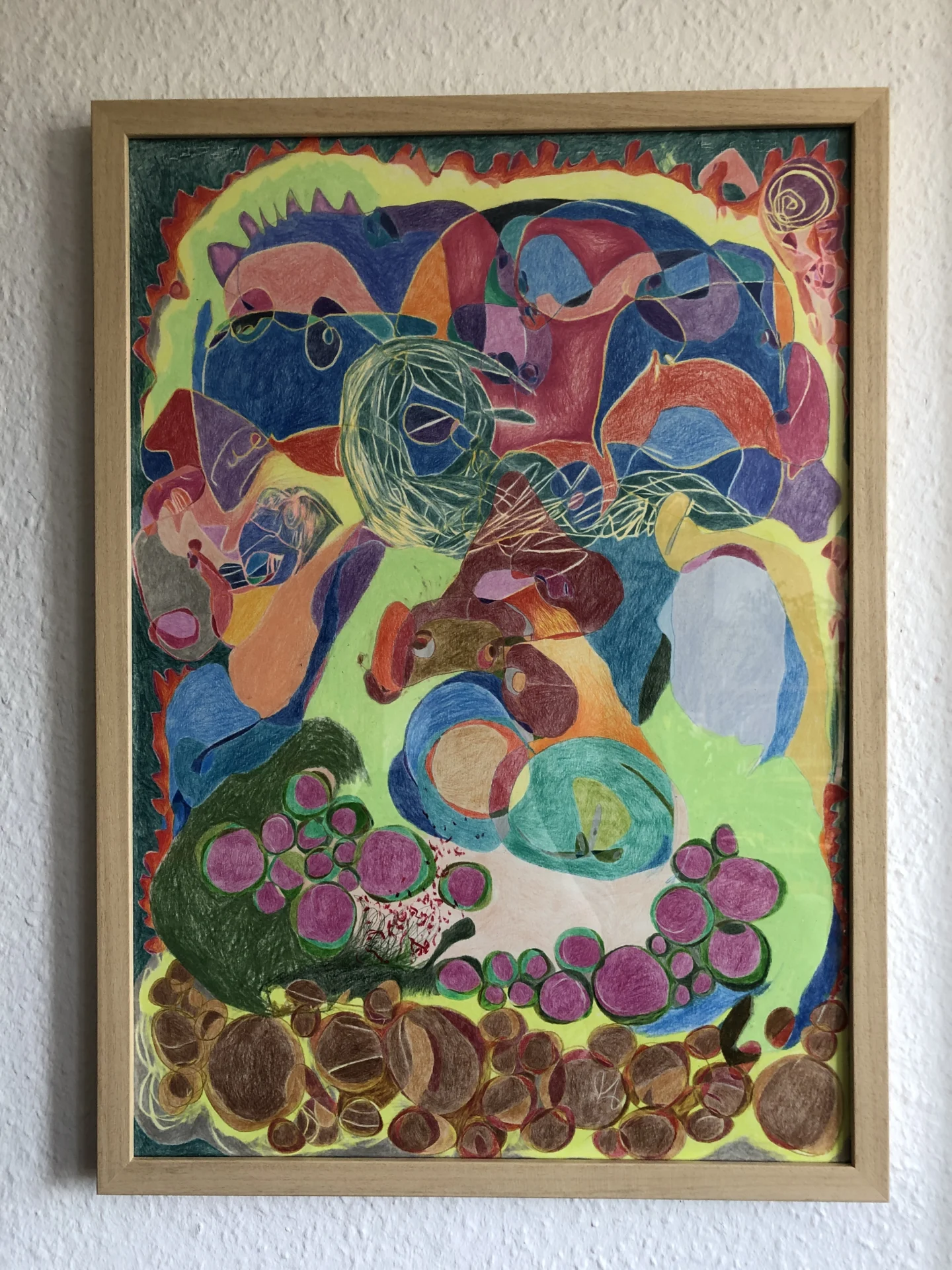 Ohne Titel (2023) Bunstift auf Papier, gerahmt, DinA2  (Bild vergr&ouml;&szlig;ern)
