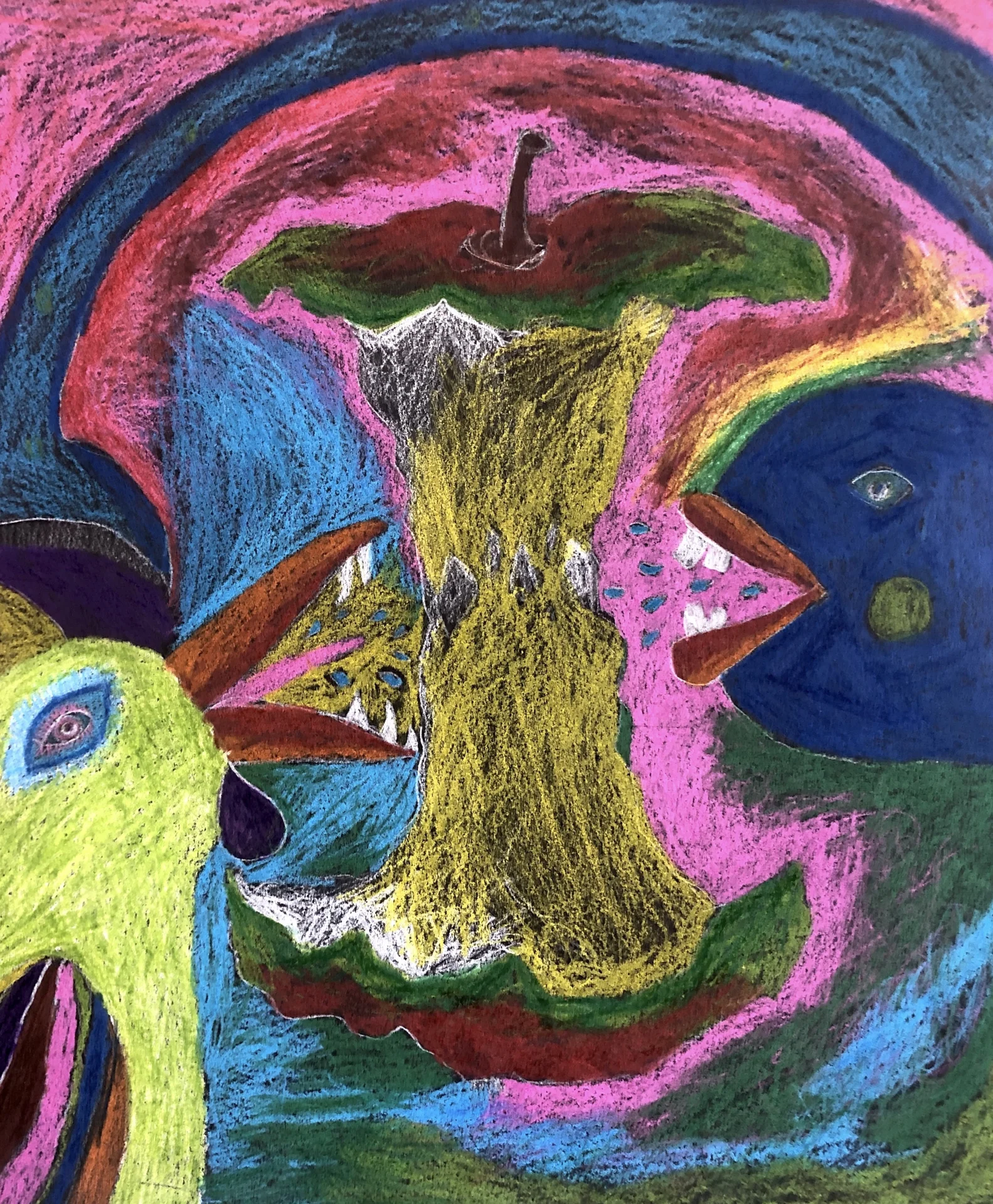 Psychedelische Skizze auf schwarzem Karton (2023) Buntstift ca  DInA4  (Bild vergr&ouml;&szlig;ern)