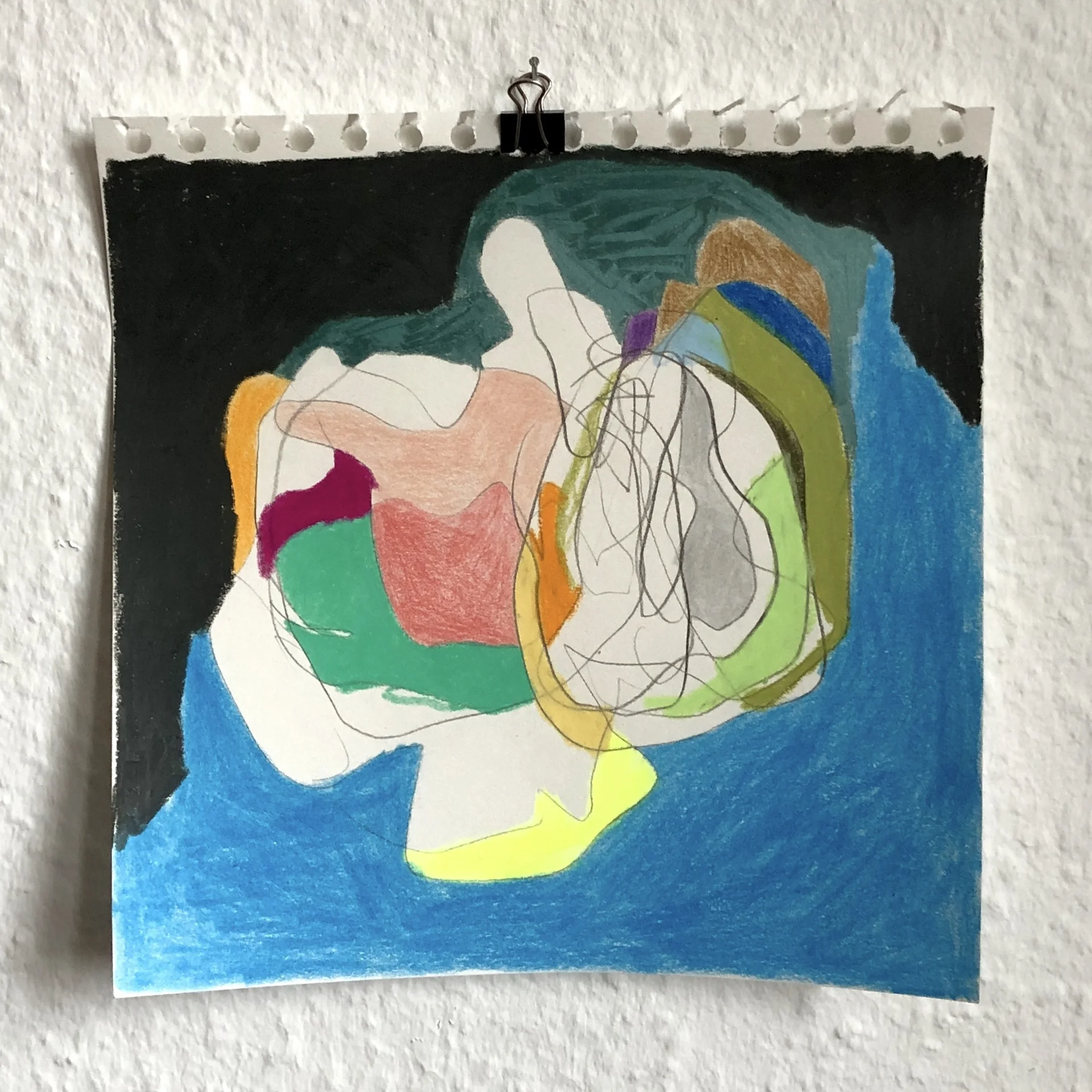 Skizze quadratisch (2023) Buntstift und Wachskreide auf Papier, ca  20x20cm  (Bild vergr&ouml;&szlig;ern)