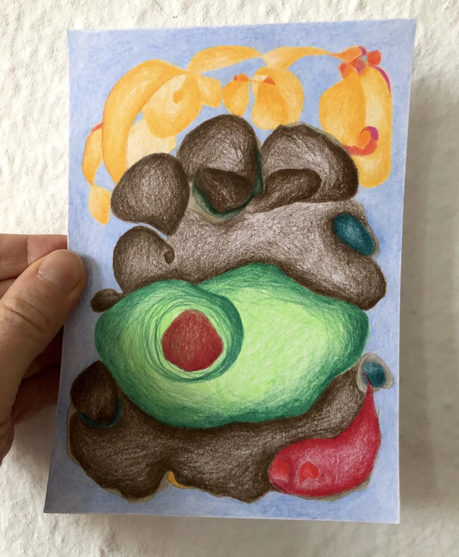 Tiny abstract (2024) Buntstift auf Papier, DinA6  (Bild vergr&ouml;&szlig;ern)
