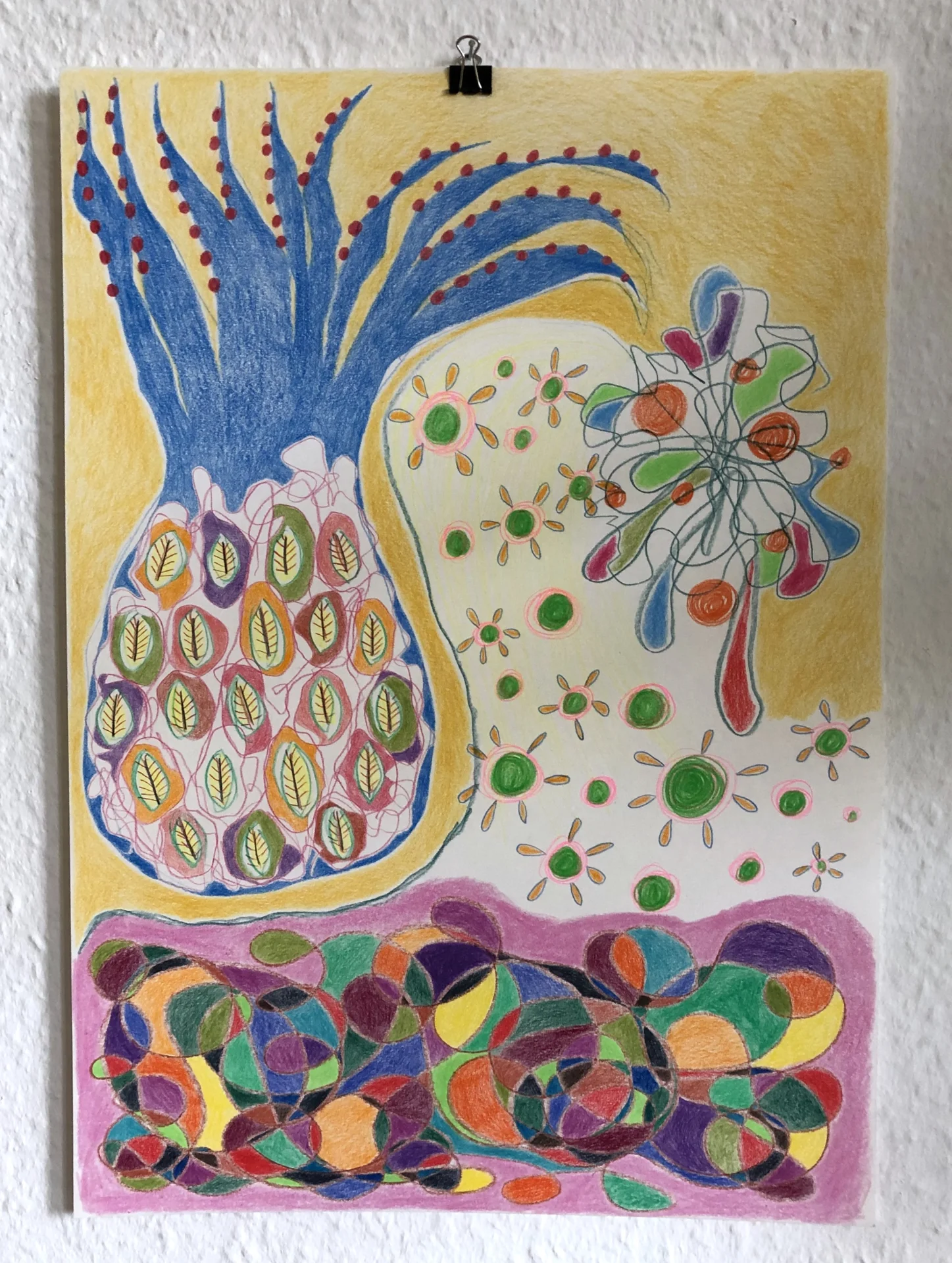Ananas (2022)100 days of drawing, Buntstift auf Papier, DinA3  (Bild vergr&ouml;&szlig;ern)