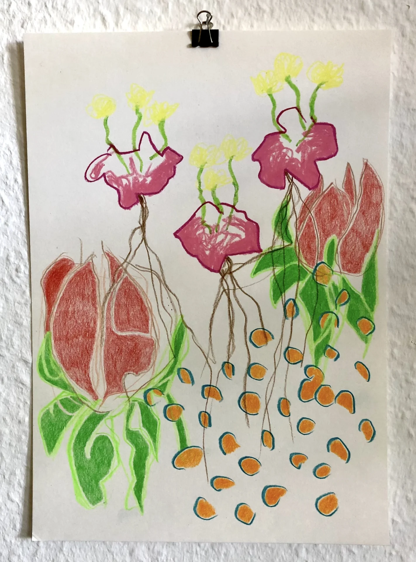 Blumen (2022) Buntstift und Wachskreide auf Papier, DinA3  (Bild vergr&ouml;&szlig;ern)