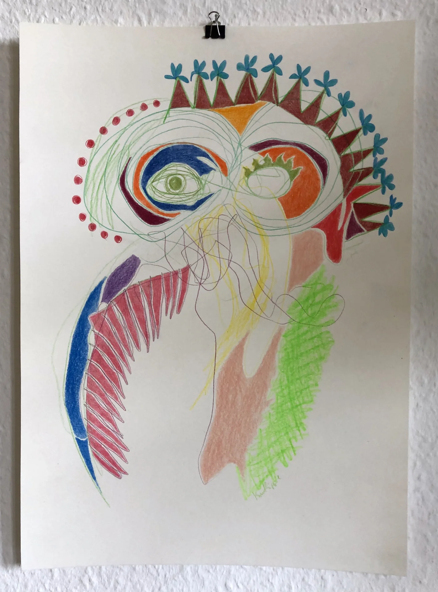 Eule (2022) 100 days of drawing, Buntstift auf Papier, DinA3  (Bild vergr&ouml;&szlig;ern)