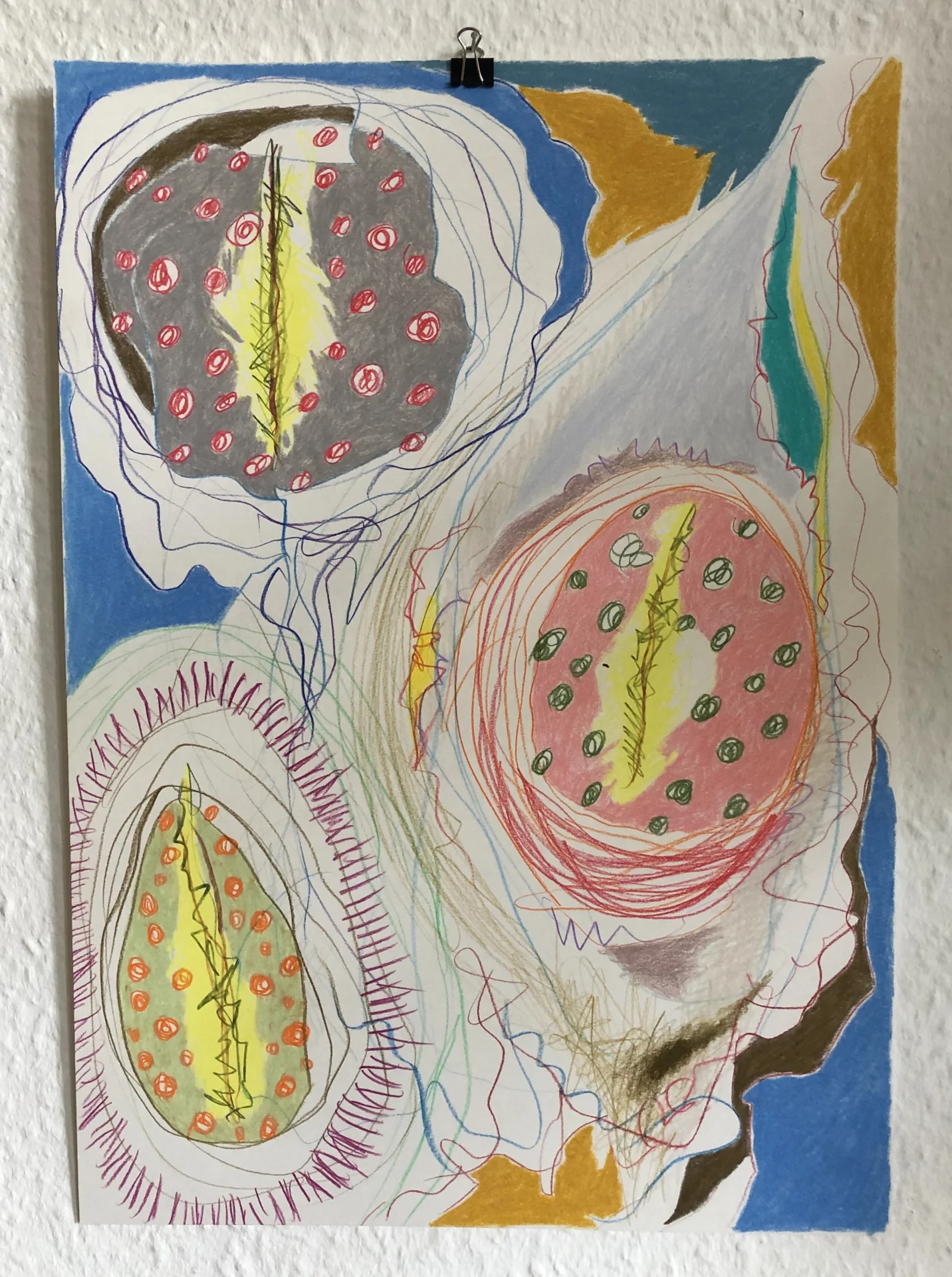 Ohne Titel (2022) 100 days of drawing, Buntstift und Wachskreide auf Papier, DinA3  (Bild vergr&ouml;&szlig;ern)
