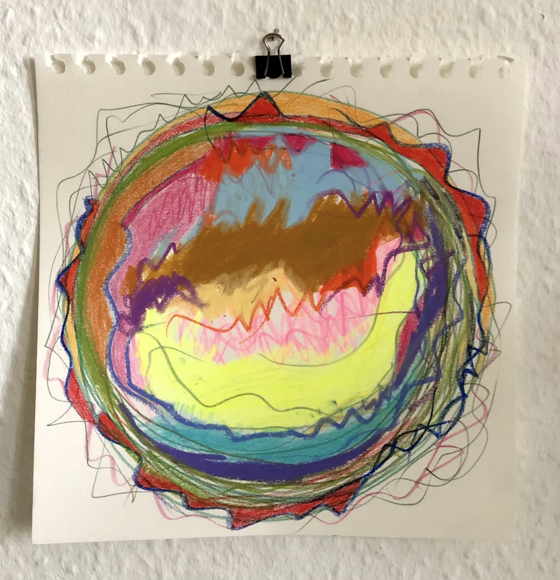 Skizze Weltkugel (2022) 100 days of drawing, Buntstift, &Ouml;l- und Wachskreide auf Papier, ca  20x20cm  (Bild vergr&ouml;&szlig;ern)