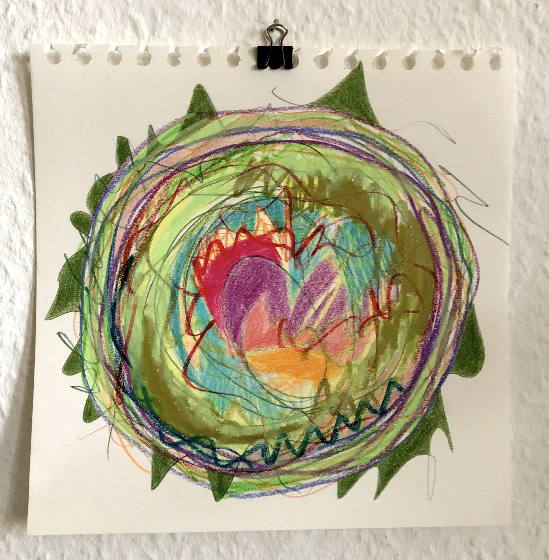 Skizze Weltkugel (2022) 100 days of drawing, Buntstift und Wachskreide auf Papier, ca  20x20cm  (Bild vergr&ouml;&szlig;ern)