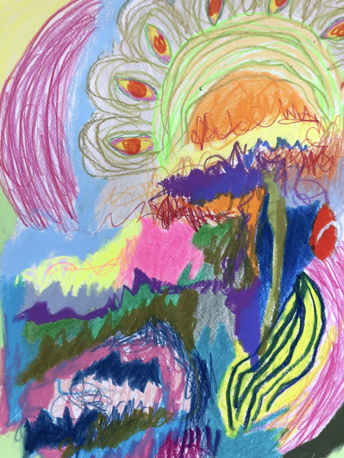 Sonnen Blume Ausschnitt (2022) Buntastift, &Ouml;l- und Wachskreide auf Papier, DinA4  (Bild vergr&ouml;&szlig;ern)