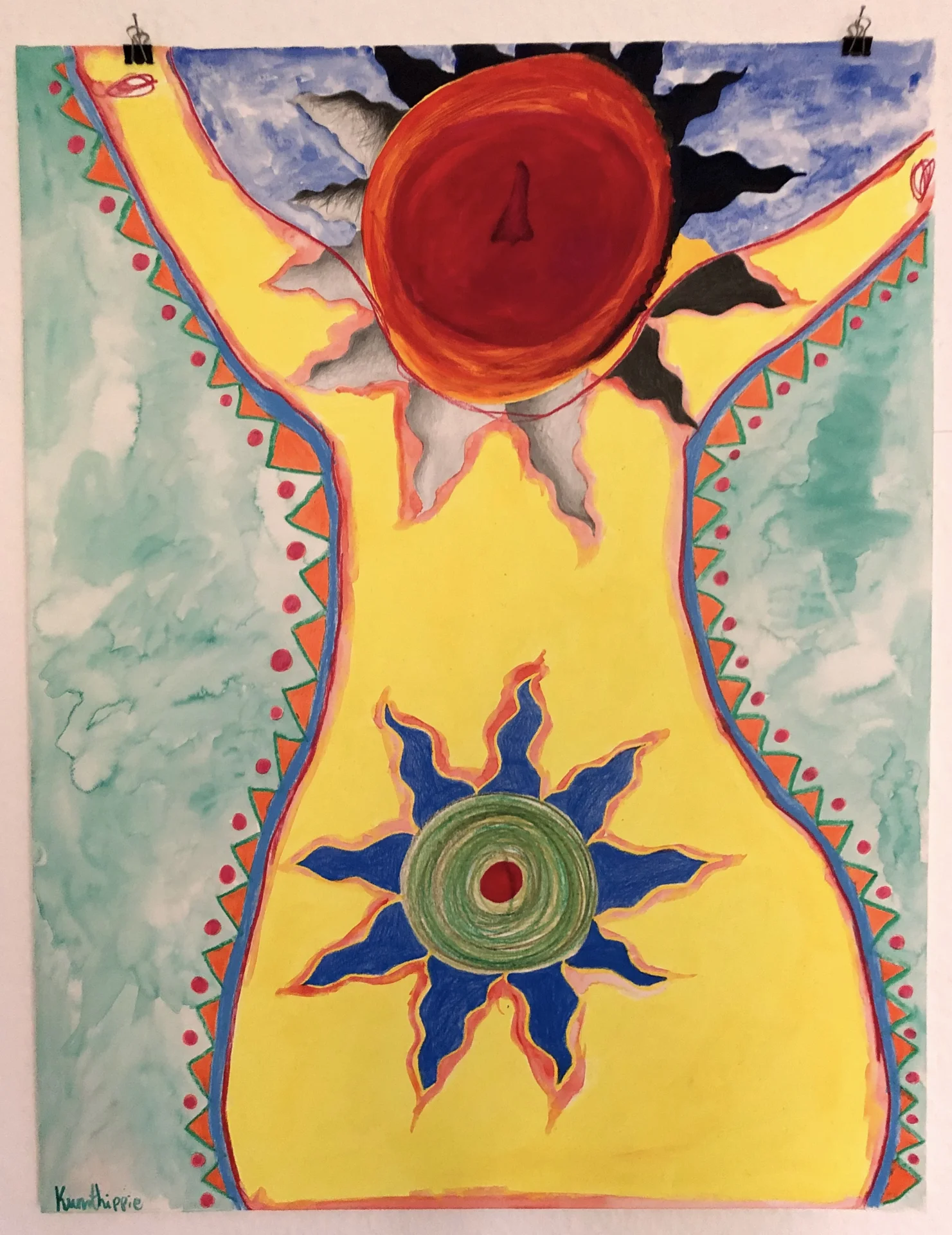 "Fraunpower" (2019) Buntstift und Aquarell auf Aquarellkarton ca  50c65cm  (Bild vergr&ouml;&szlig;ern)