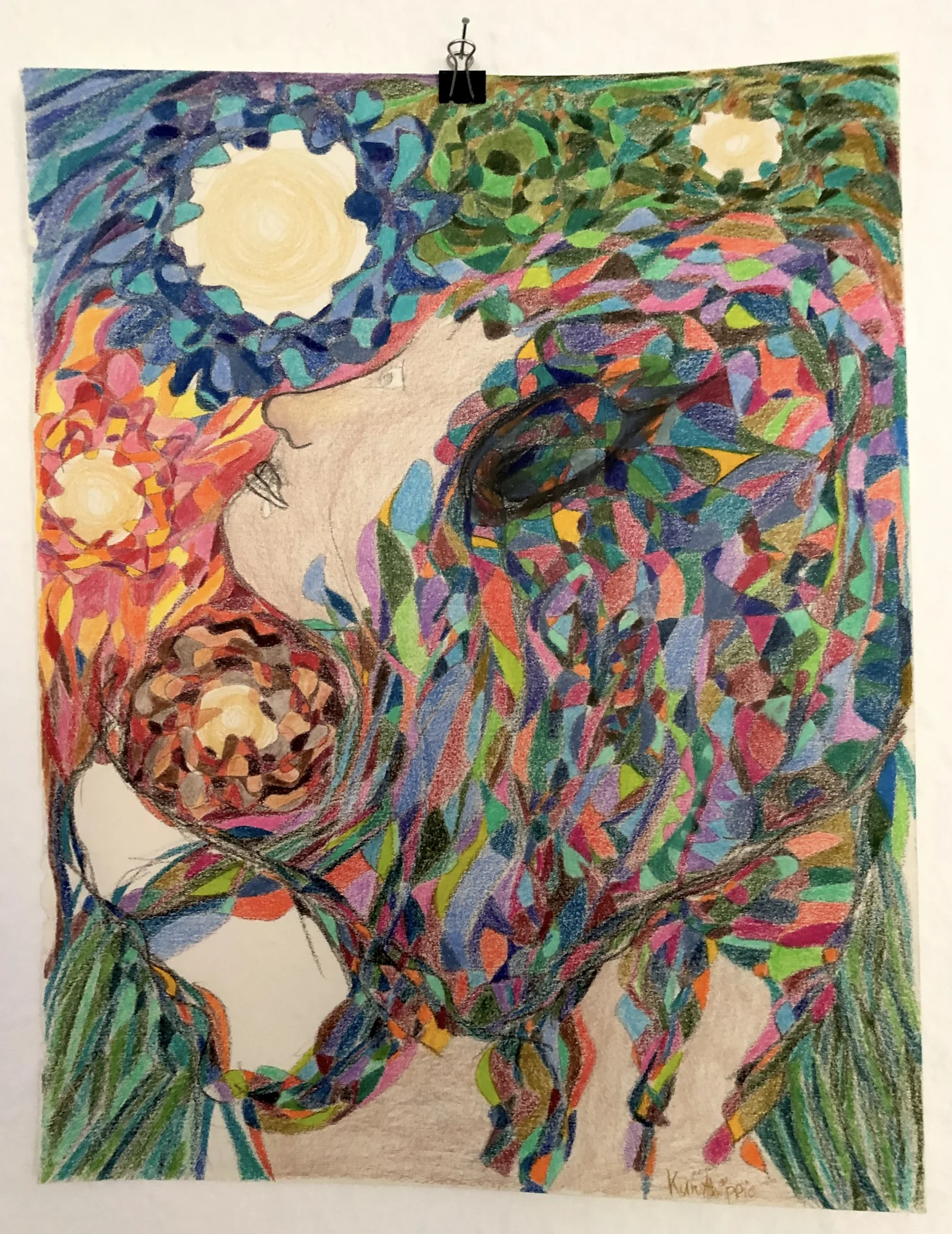 "Ich schaue nach oben" (2019) Buntstift auf Papier ca  30x40cm  (Bild vergr&ouml;&szlig;ern)