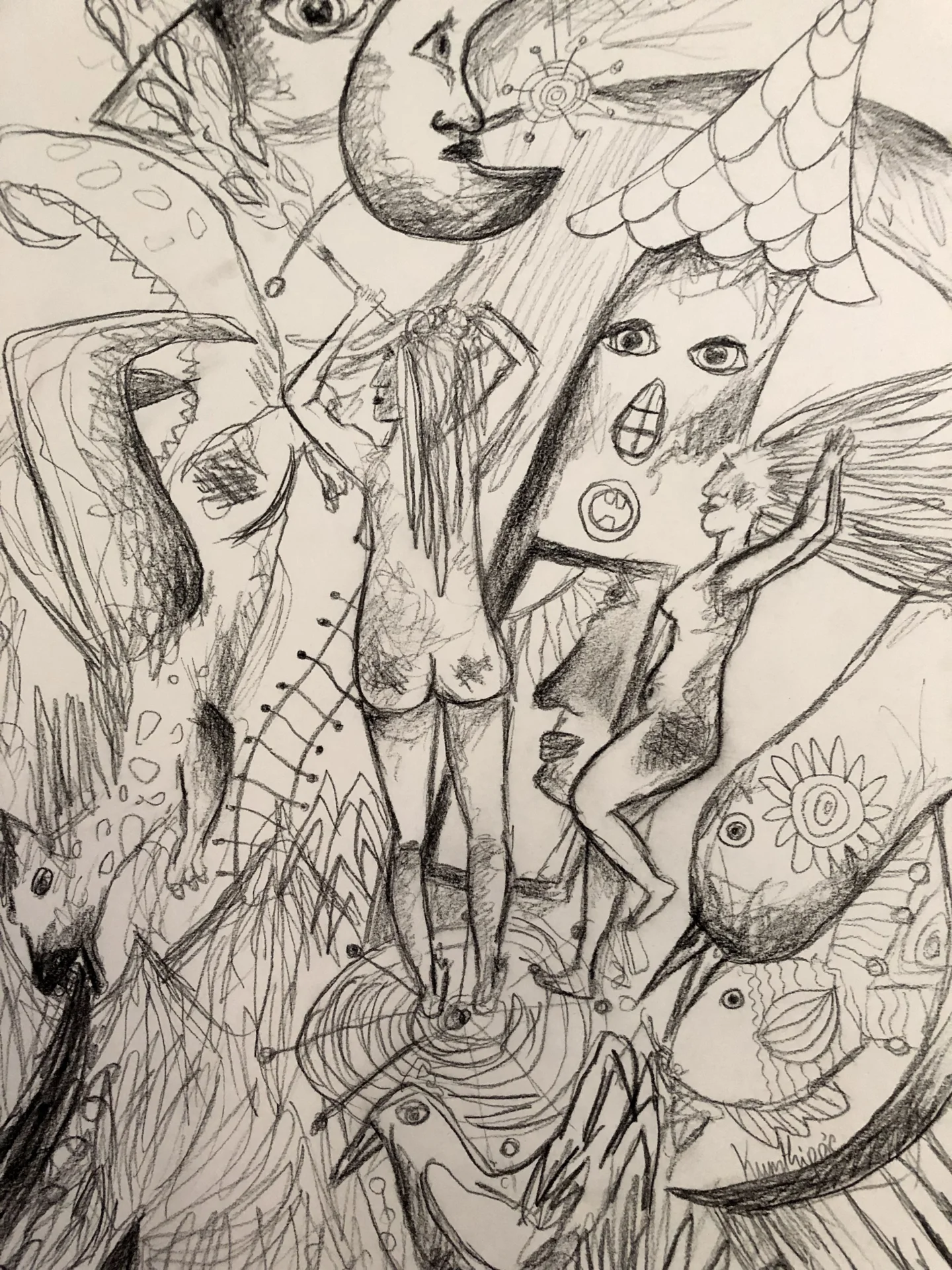 Ausschnitt aus "Im Traum" (2017) Zeichenkohle auf Papier, DinA3  (Bild vergr&ouml;&szlig;ern)