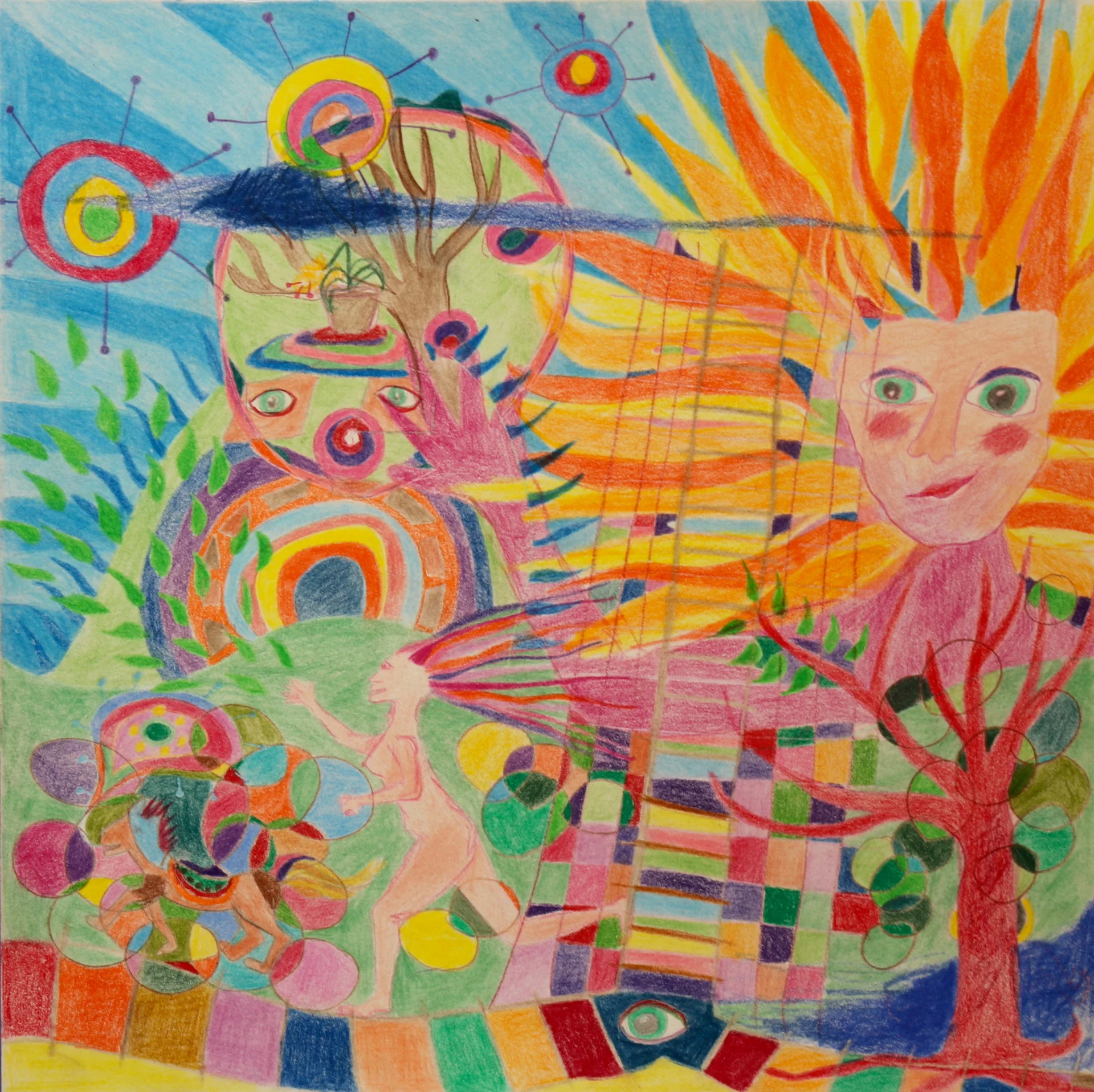 Psychedelische Zeichnug No 2 (2016) Buntstift auf Papier, ca  25x25cm  (Bild vergr&ouml;&szlig;ern)