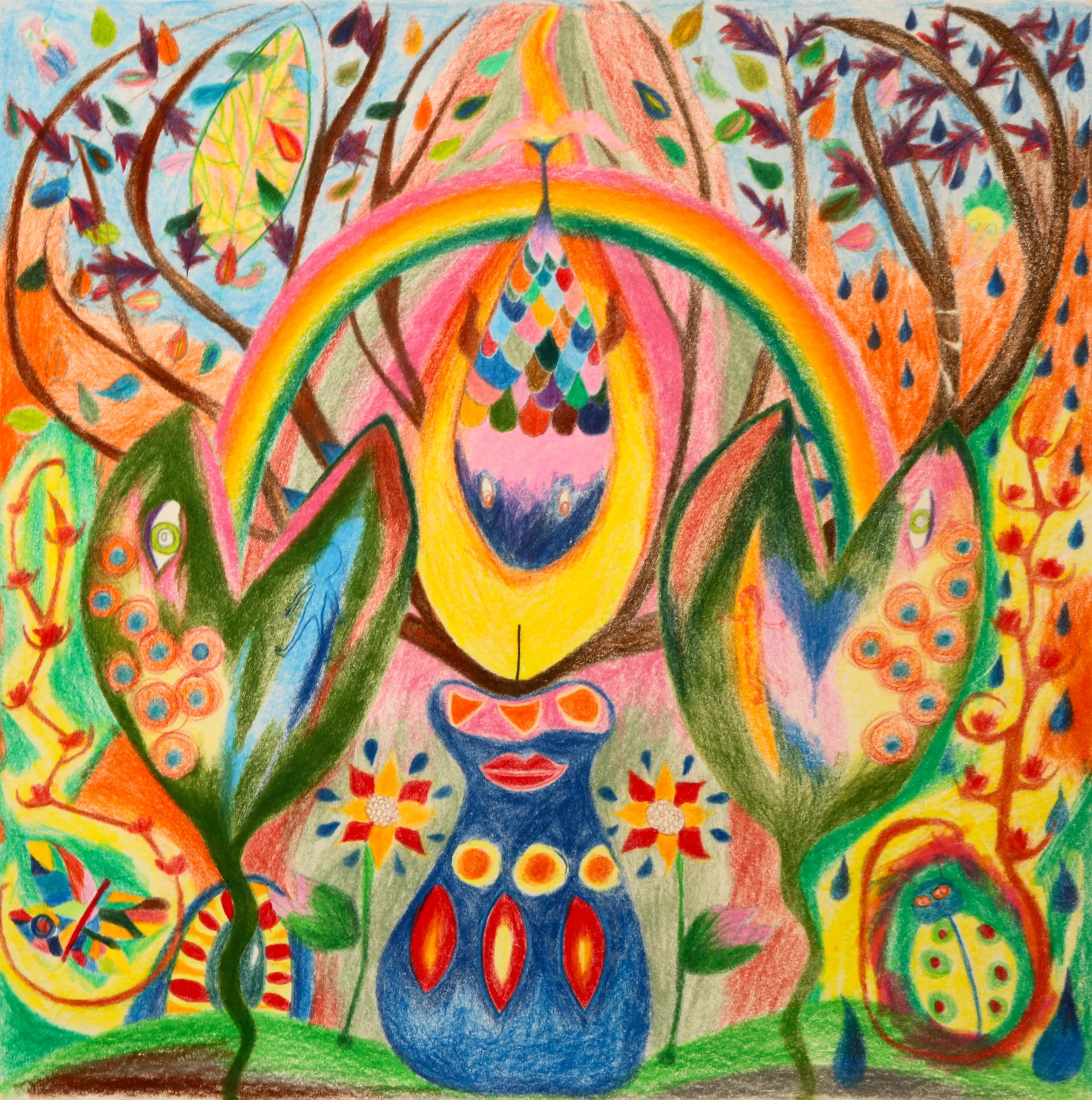Psychedelische Zeichnung I (2016) Buntstift auf Papier, ca  25x25cm  (Bild vergr&ouml;&szlig;ern)