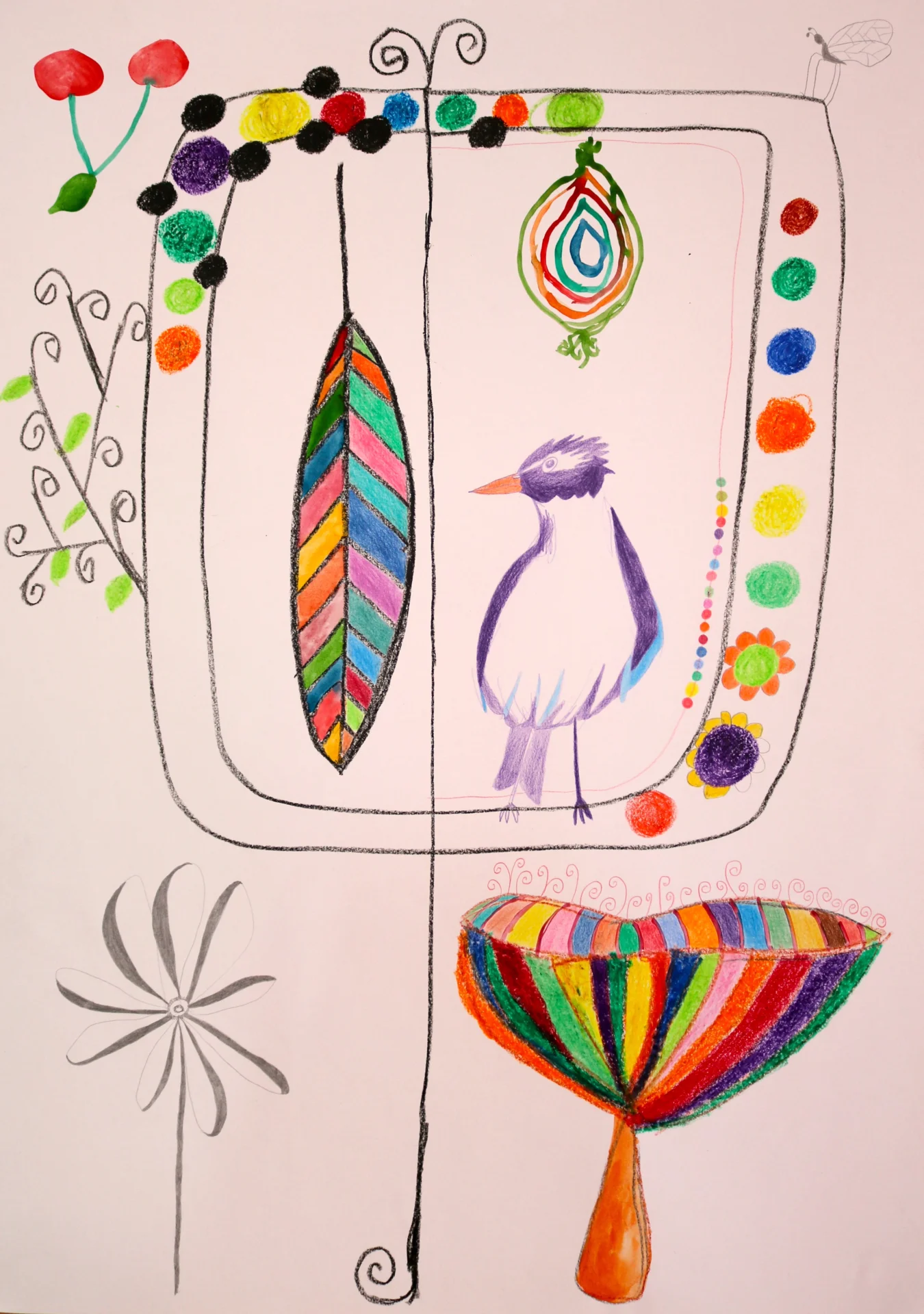 Amsel (2013) Buntstift, Bleistift und Wachskreide auf Papier, DinA2  (Bild vergr&ouml;&szlig;ern)