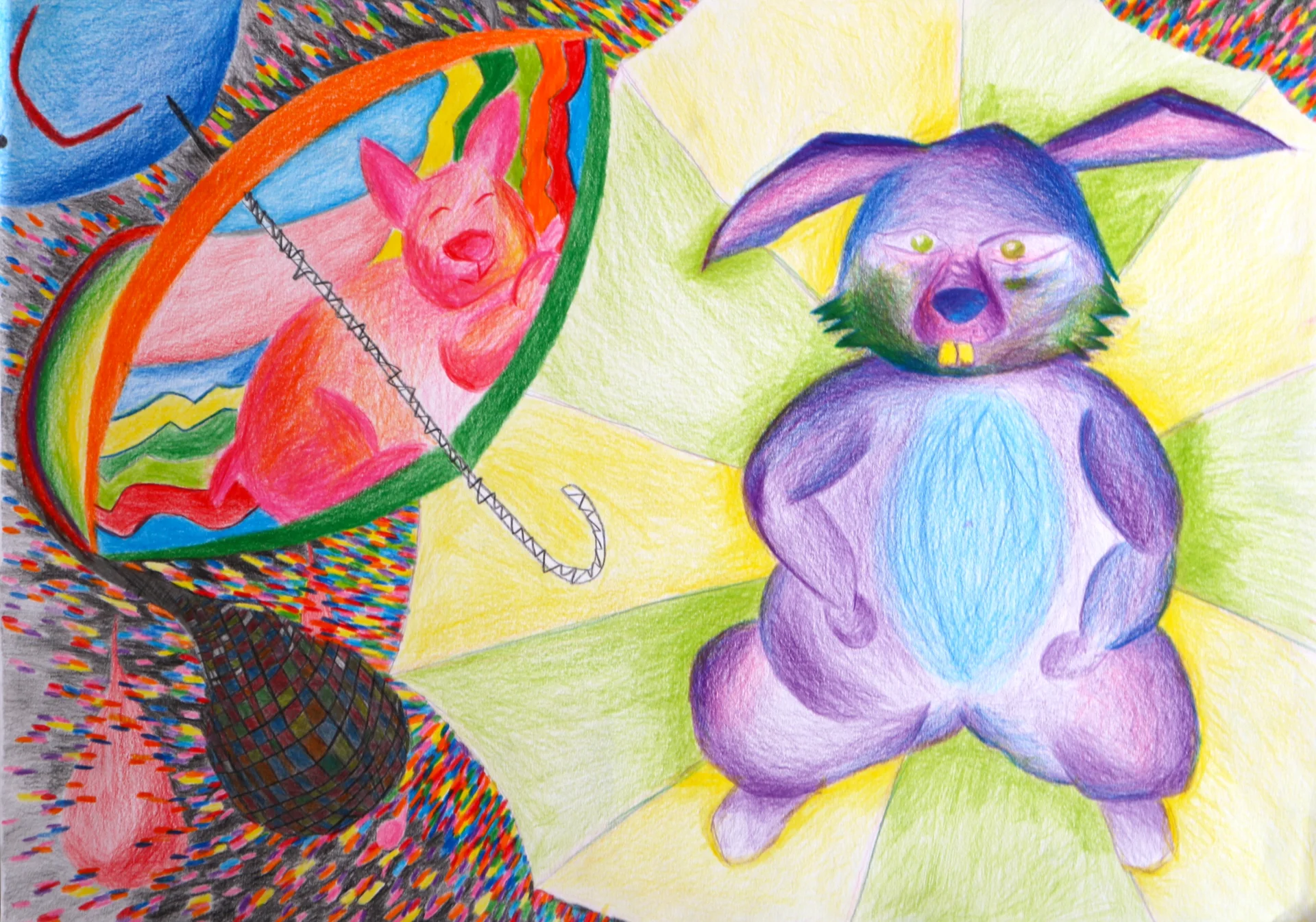 Crazy Hase (2012) Buntstift auf Papier, DinA3  (Bild vergr&ouml;&szlig;ern)