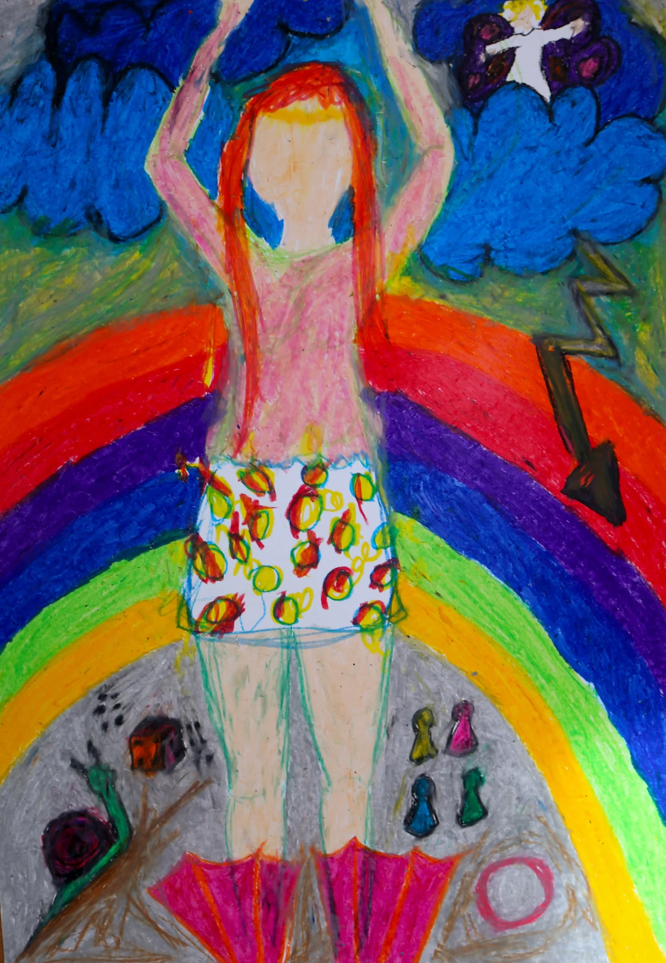 Ich  w&uuml;tend und hilflos (ca  2012) &Ouml;lkreide auf Papier, ca  50x70cm  (Bild vergr&ouml;&szlig;ern)