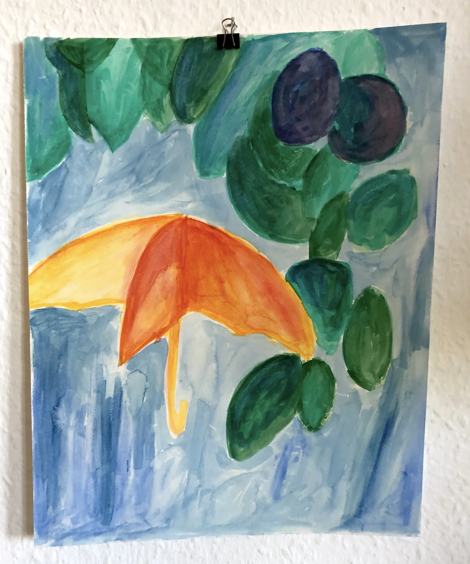 Regenschirm im Pflaumenbaum (2010) Skizze mit Tusche auf Papier, ca  30x40cm  (Bild vergr&ouml;&szlig;ern)