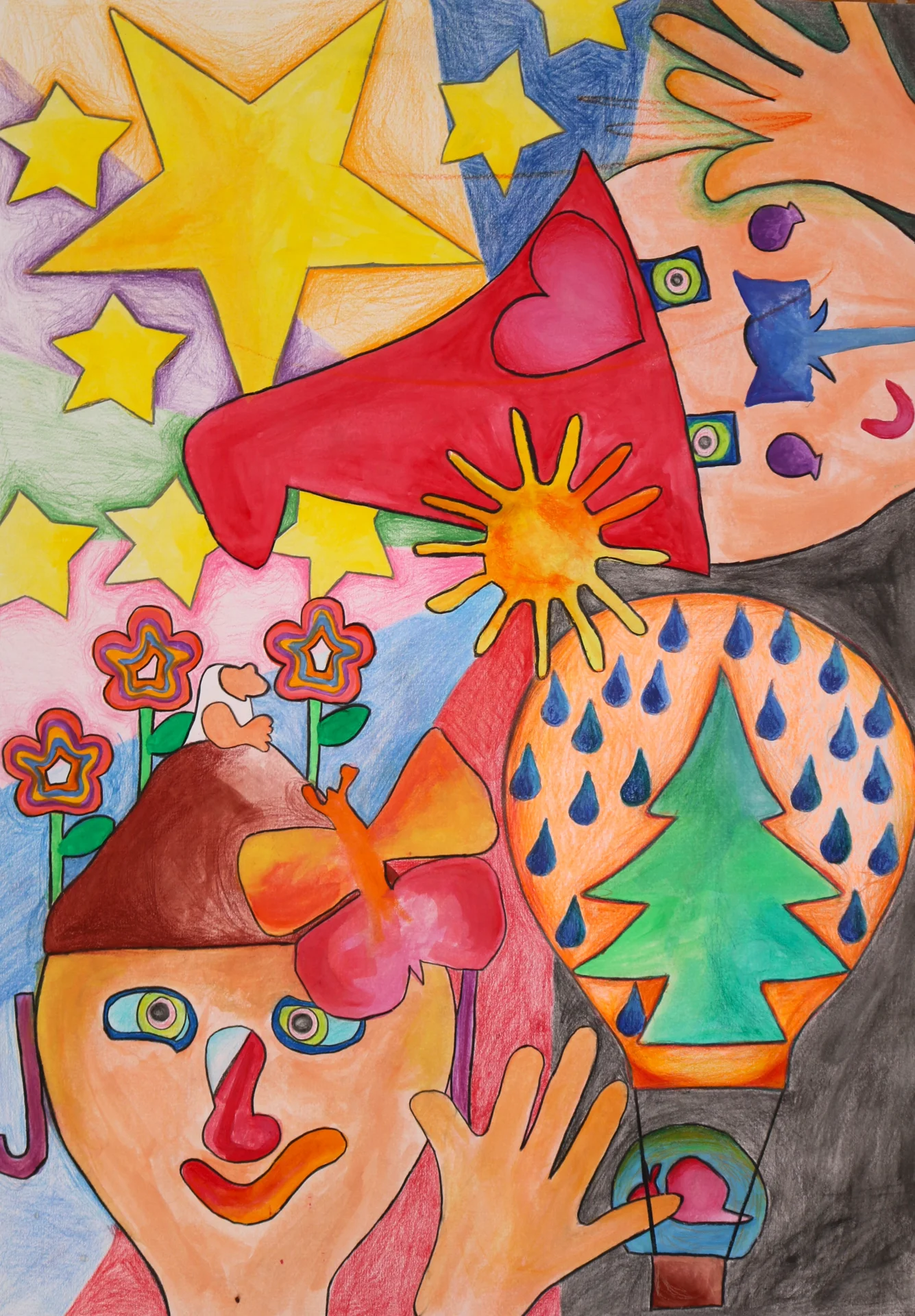 Schablonenbild 2 (2012) Buntstift und Tusche auf Papier, DinA2  (Bild vergr&ouml;&szlig;ern)