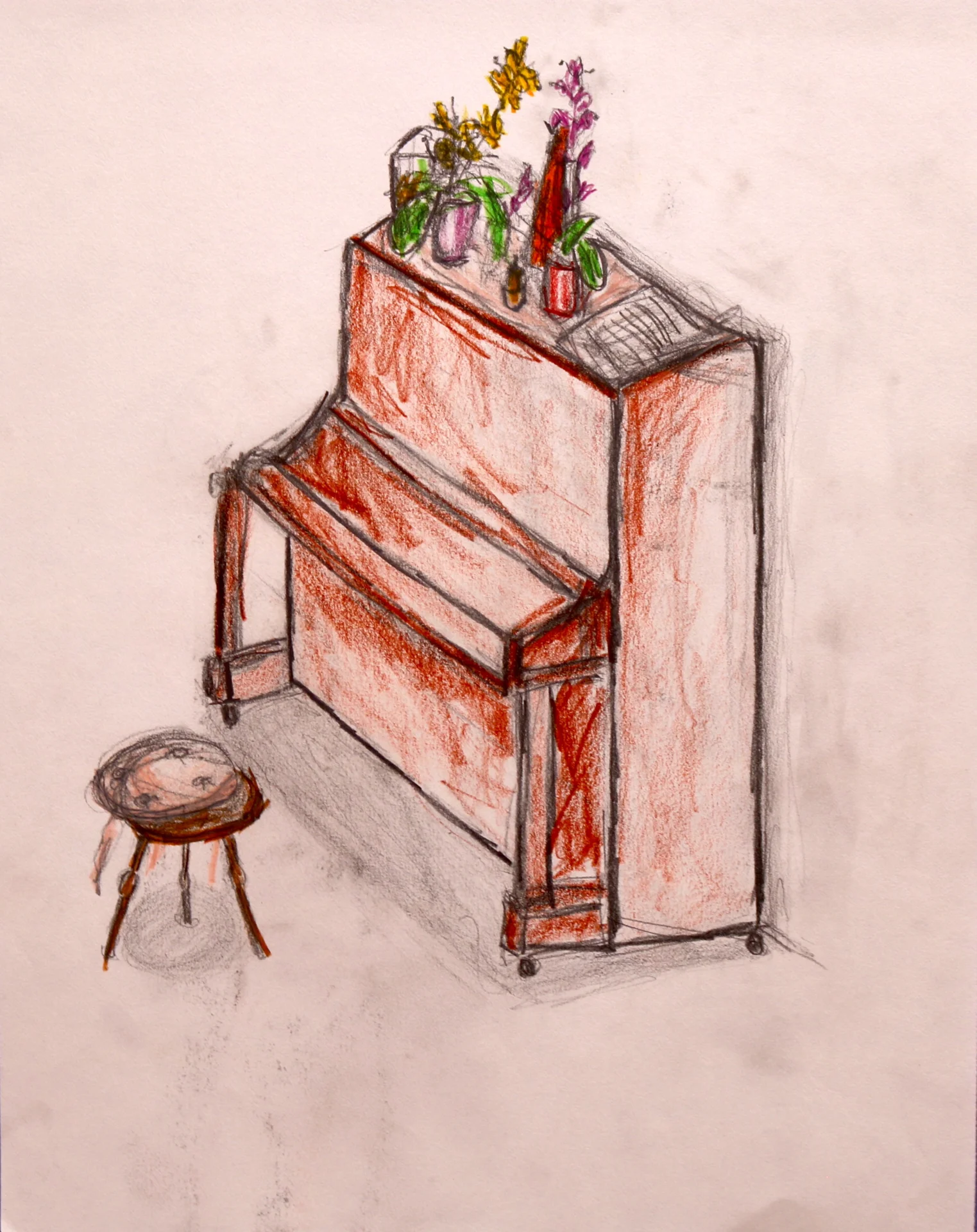 Skizze Klavier (2011) Buhntstift auf Papier, ca  30-40cm  (Bild vergr&ouml;&szlig;ern)