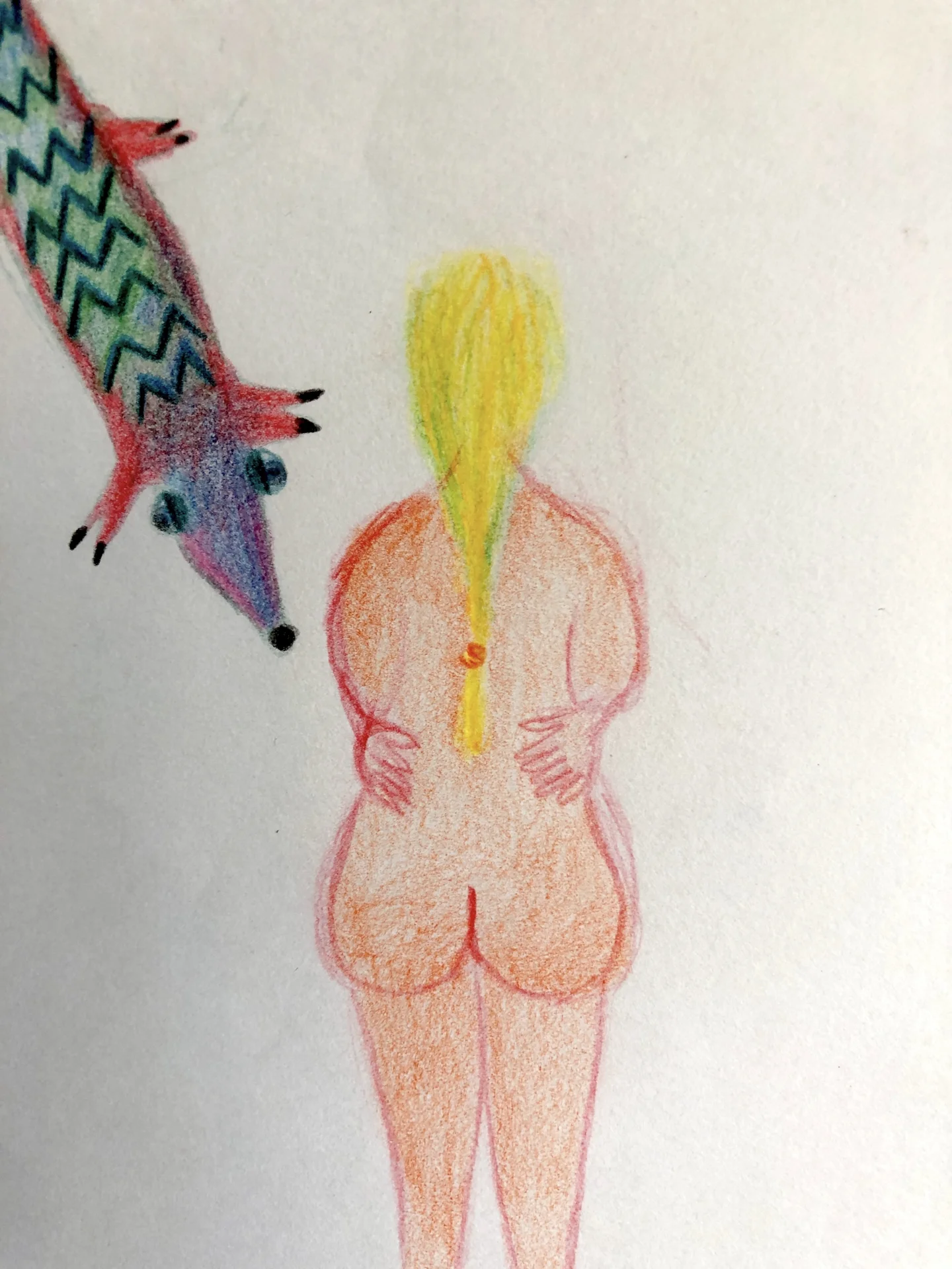 Skizze Selbstportrait (2013) Buntstift auf Papier, DinA4  (Bild vergr&ouml;&szlig;ern)