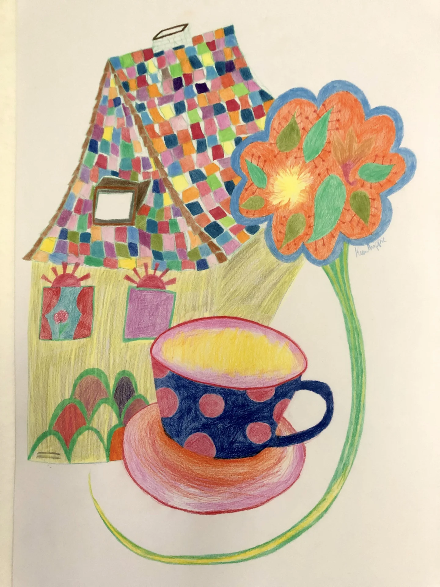 Warten (2013) Buntstift auf Papier, DinA2  (Bild vergr&ouml;&szlig;ern)