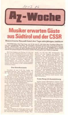 Vorschaubild: 1986 Ankündigung AZ 10-jähriges Jubiläum
