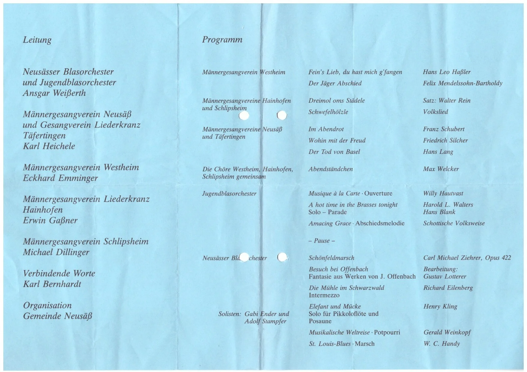 Bild: 1985 Frühjahrskonzert Programm