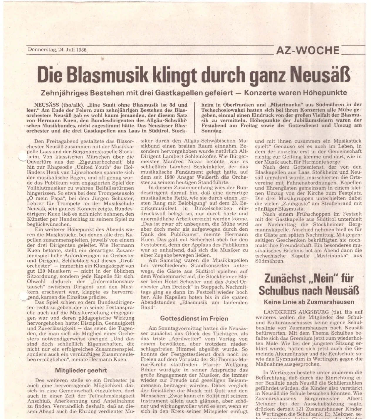 Bild: 1986 AZ Bericht Jubiläum
