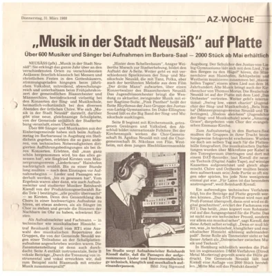 Vorschaubild: 1988 AZ Bericht Schallplattenaufnahme