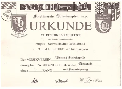 Vorschaubild: 1993 Wertungsspiel Urkunde