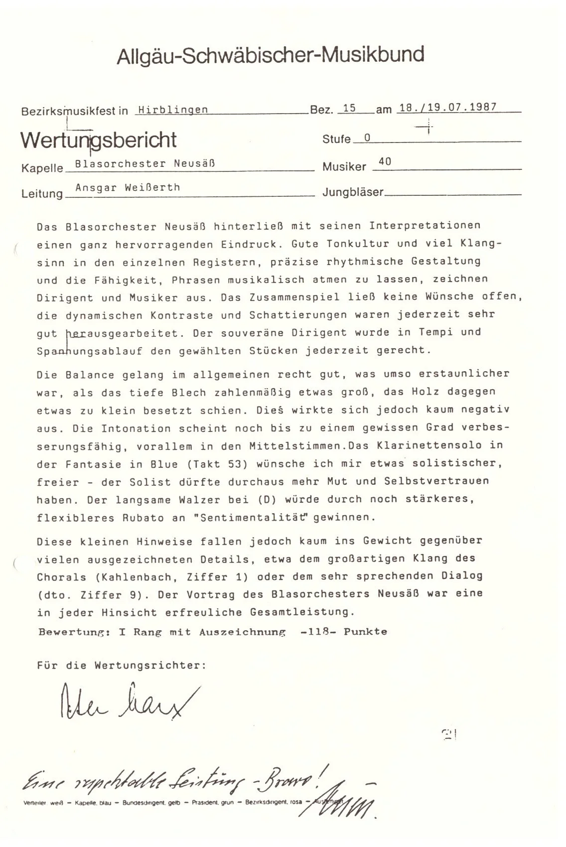 Bild: 1987 Wertungsbericht